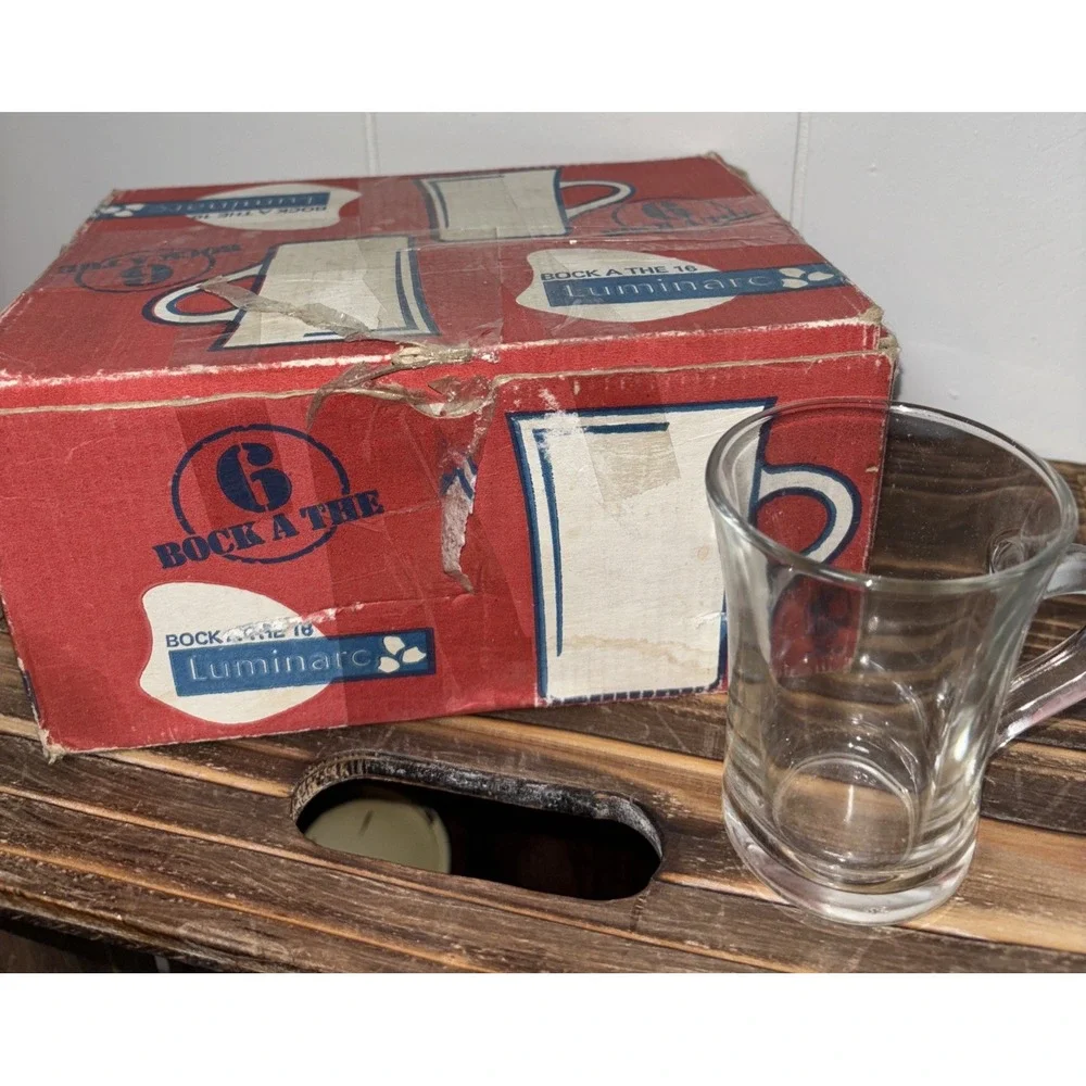 Luminarc Vintage 6 Glass Cups with Full Tempered New In Box Made In France